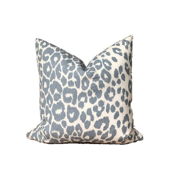 Schumacher Iconic Leopard Pillow Cover in Sky Blue