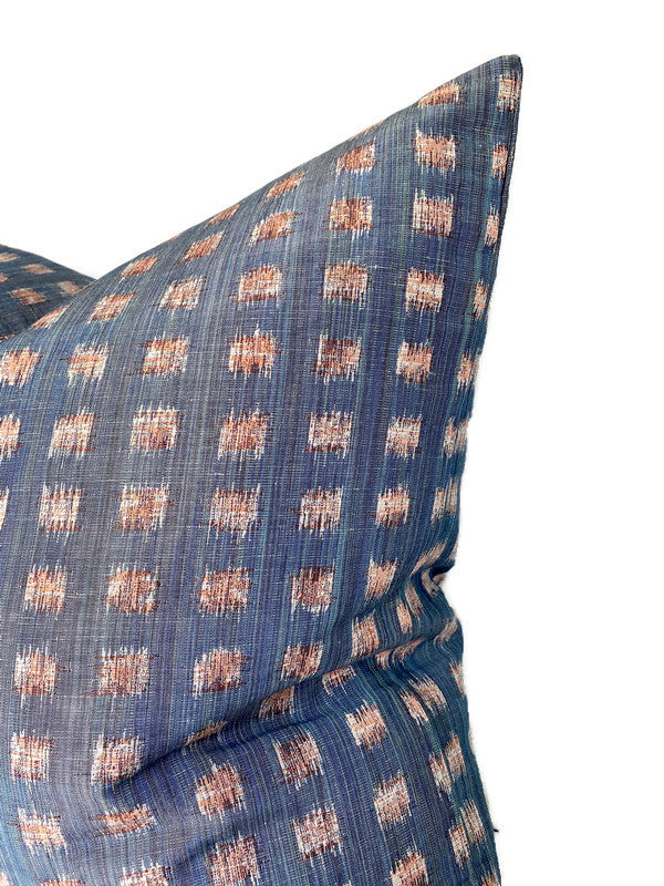 Gridded Ikat Pillow Cover in Blue Pink