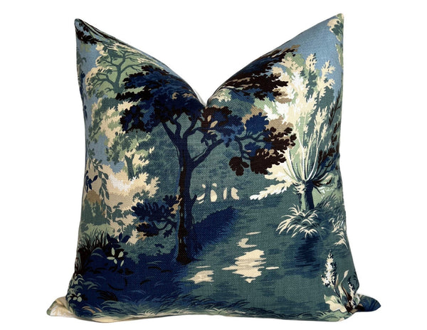 Lincoln Toile Pillow Cover in Navy and Green