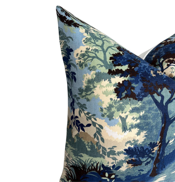 Lincoln Toile Pillow Cover in Navy and Green