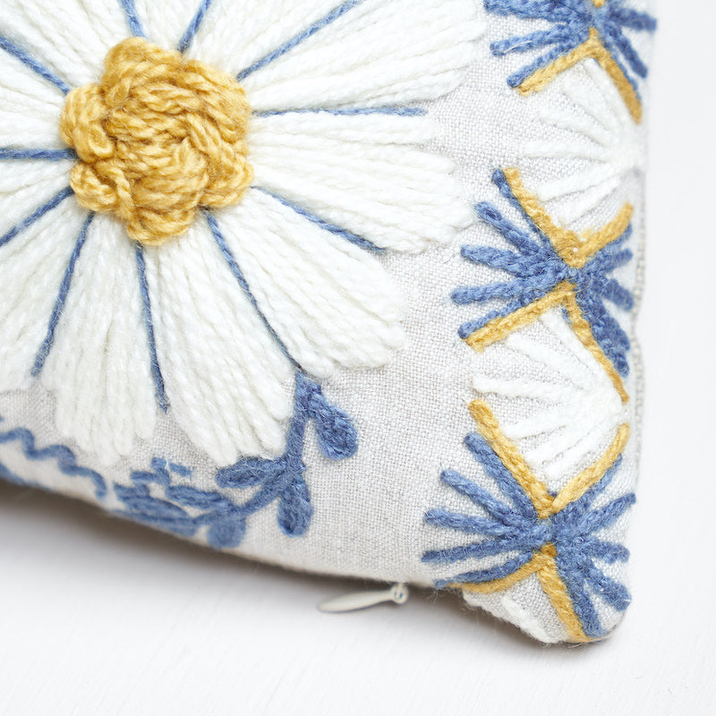 Ready to Ship, 12x16, Schumacher Marguerite Embroidery Pillow Cover in Blue