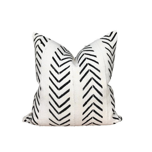 Inverse Chevron Print Mudcloth Pillow Cover in Ivory