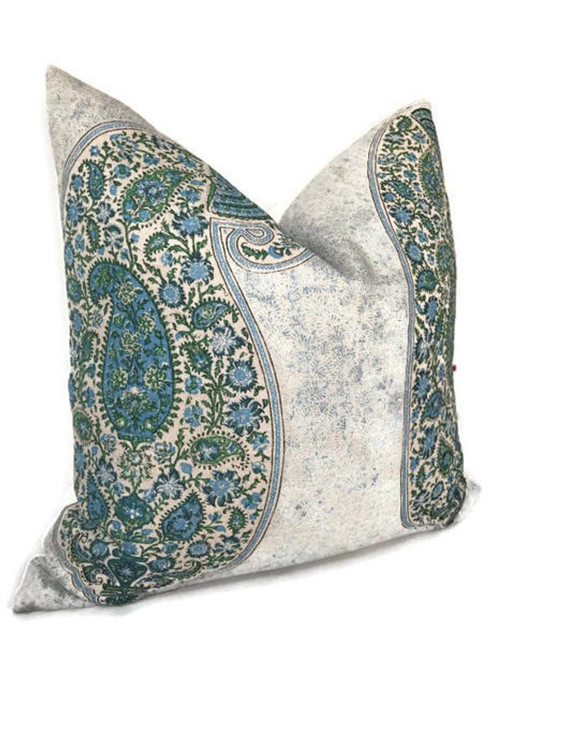 Peter Dunham Isfahan Paisley Pillow Cover in Blue Green