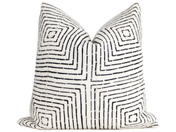 Squares Print Tribal Mudcloth Pillow Cover in Ivory