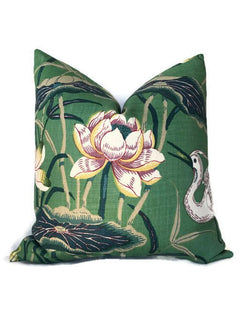 Schumacher Lotus Garden Pillow Cover in Jade Green