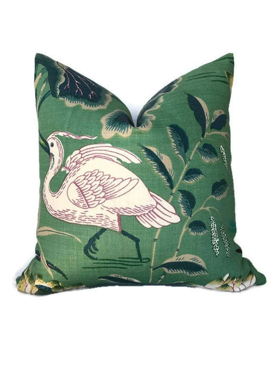 Schumacher Lotus Garden Pillow Cover in Jade Green