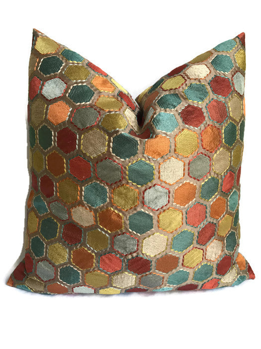 Multicolor Embroidered Hexagon Pillow Cover