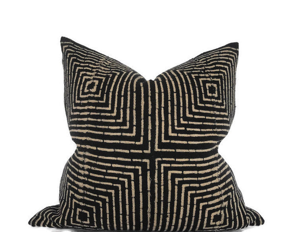 Squares Print Tribal Mudcloth Pillow Cover in Black