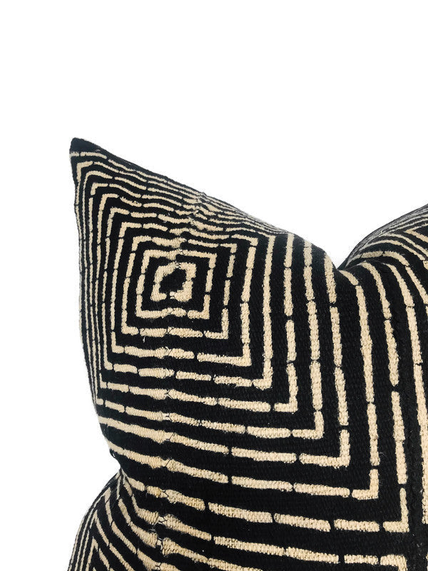 Squares Print Tribal Mudcloth Pillow Cover in Black