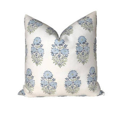 Mughal Flower Pillow Cover in Monsoon Blue