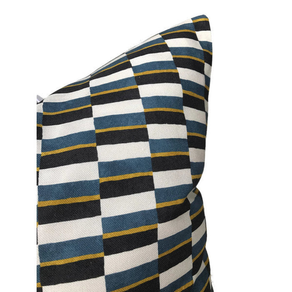 Odon Pillow Cover in Blue + Yellow