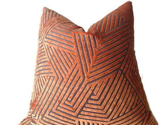 Orange Maze Velvet Pillow Cover