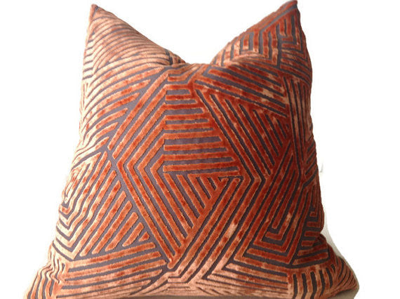 Orange Maze Velvet Pillow Cover