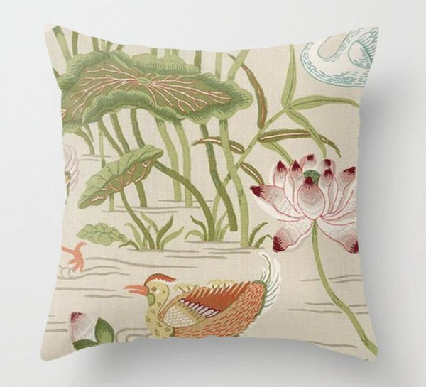 Schumacher Lotus Garden Pillow Cover in Parchment