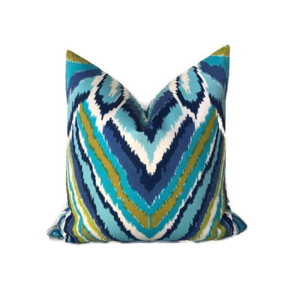 Schumacher Trina Turk Peacock Print Pillow Cover in Pool