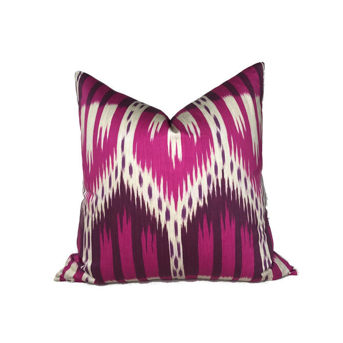 Schumacher Bukhara Ikat Pillow Cover in Fuchsia