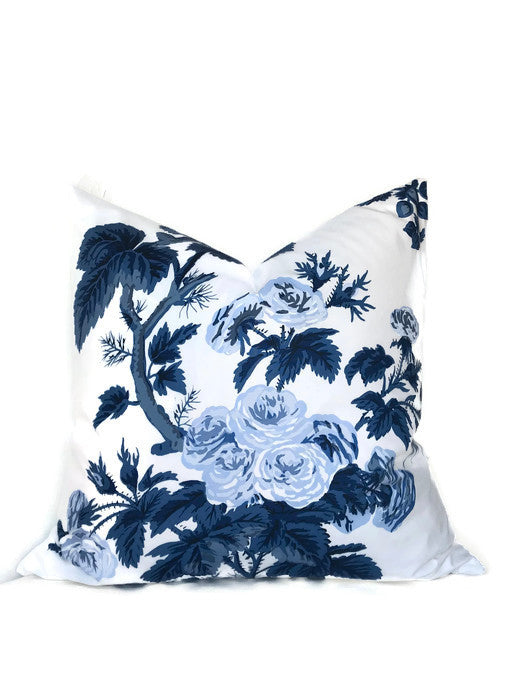 Schumacher Pyne Hollyhock Pillow Cover in Indigo Blue