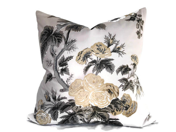 Schumacher Pyne Hollyhock Pillow Cover in Grisaille