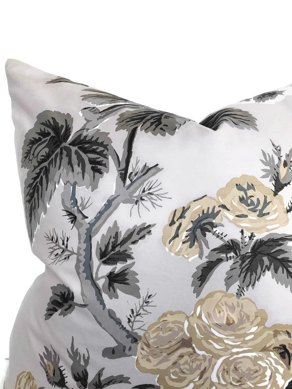 Schumacher Pyne Hollyhock Pillow Cover in Grisaille