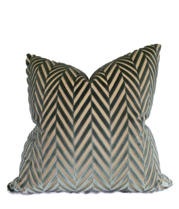 Schumacher Regent Velvet Pillow Cover in Aqua Blue