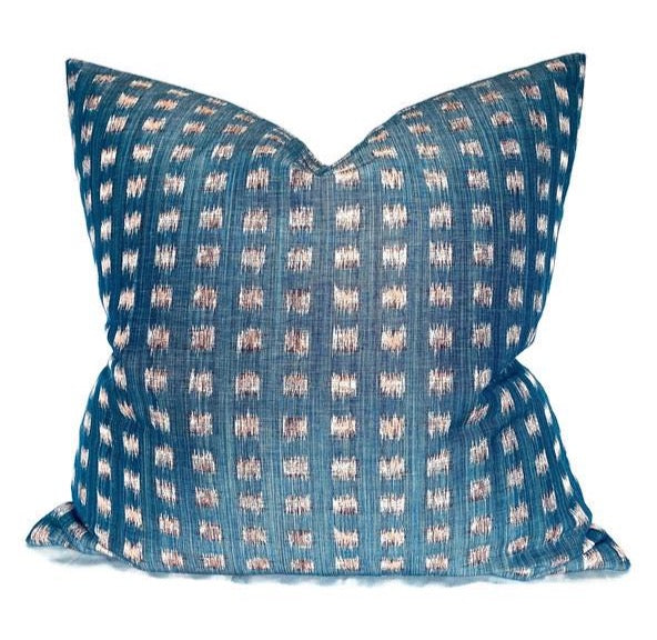 Gridded Ikat Pillow Cover in Blue Pink