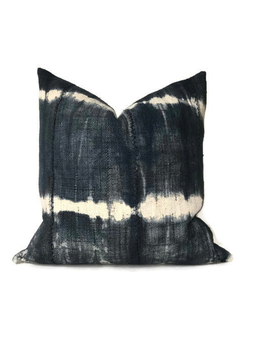 Striped African Mudcloth Pillow Cover in Slate