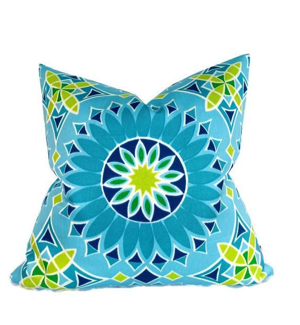 Schumacher Soleil Pillow Cover in Aqua Blue