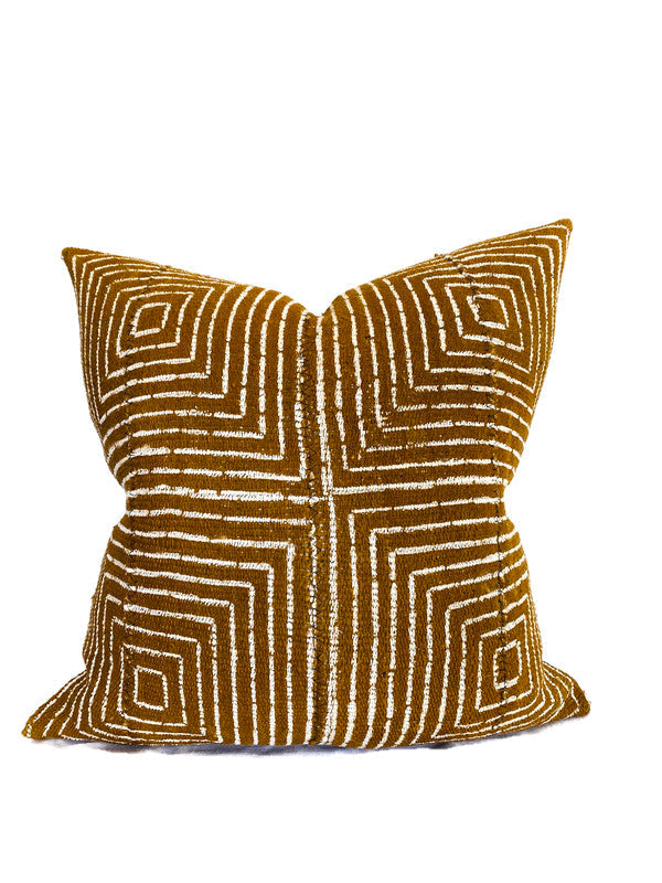 Squares Print Tribal Mudcloth Pillow Cover in Mustard