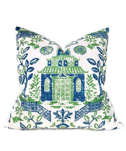 Teahouse Toile Pillow Cover in Kelly Green