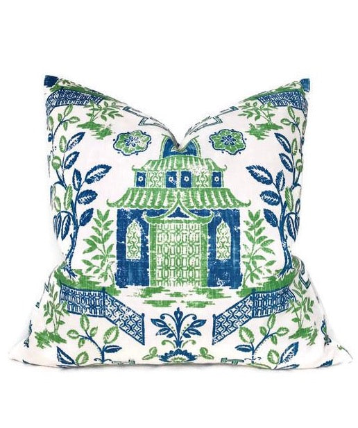 Teahouse Toile Pillow Cover in Kelly Green