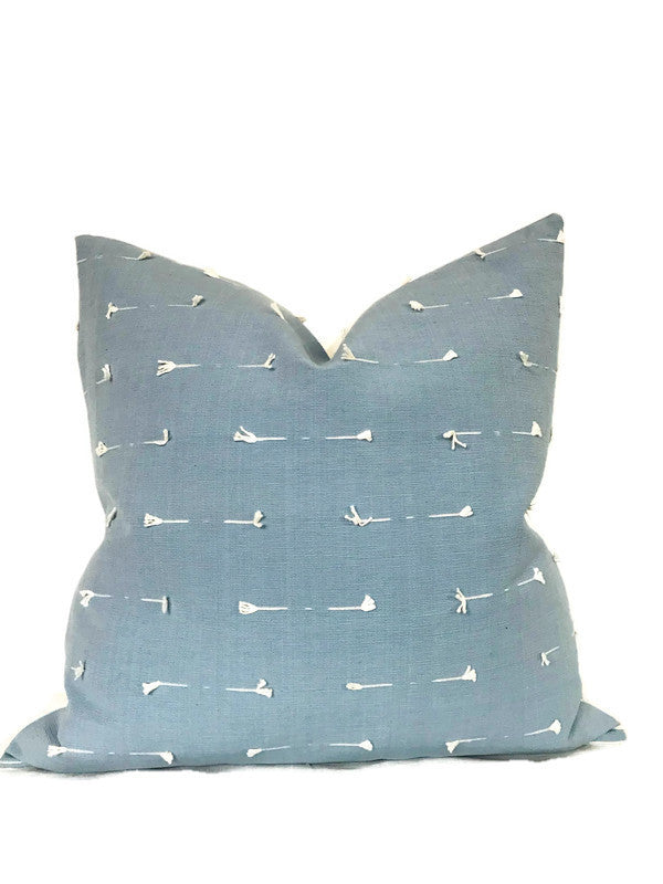 Schumacher Teton Embroidered Pillow Cover in Sky Blue