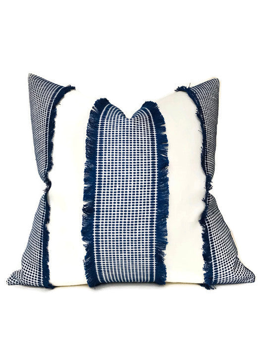 Schumacher Tulum Embroidered Pillow Cover in Blue