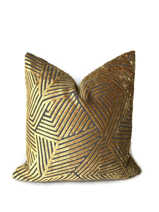 Golden Yellow Maze Velvet Pillow Cover