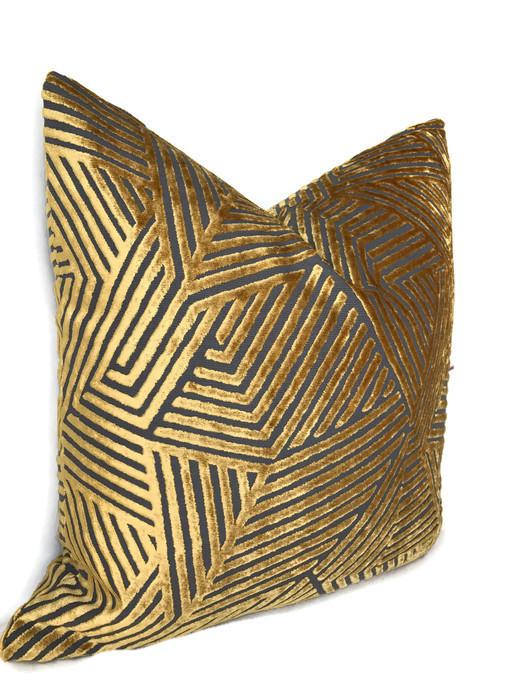 Golden Yellow Maze Velvet Pillow Cover