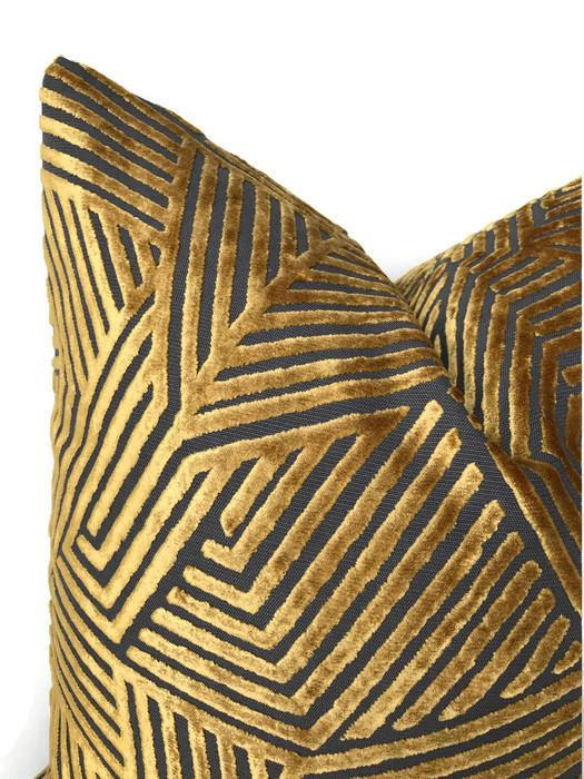 Golden Yellow Maze Velvet Pillow Cover