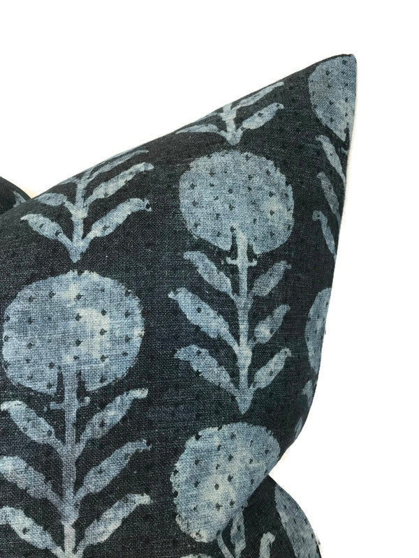 Clay McLaurin Zinnia Pillow Cover in Indigo Blue